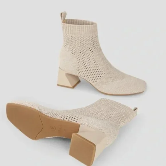 Vivaia Melissa Square-Toe Perforated Heeled Sock Boots in Oatmilk - Picture 6 of 6